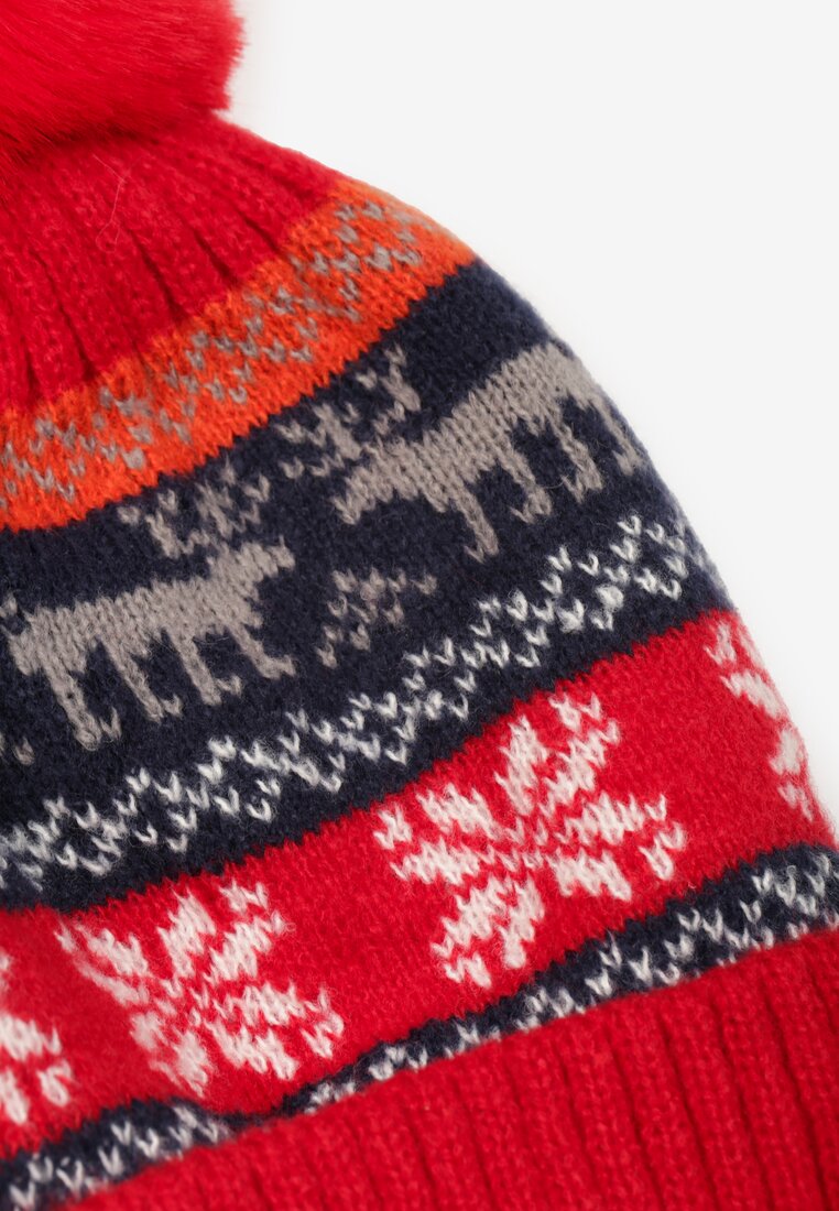 Căciulă Beanie cu Motiv Festiv și Pompon din Blană Iralinne