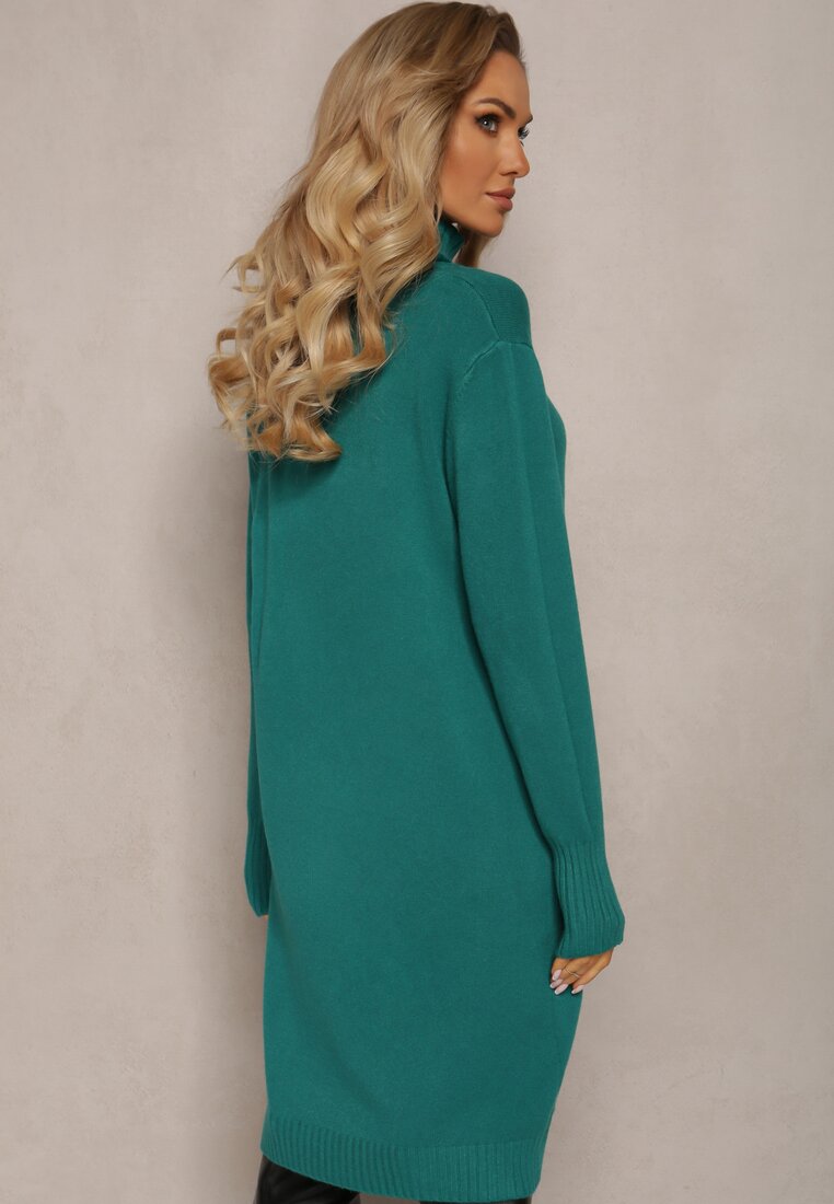 Rochie tricotată verde închis cu guler înalt Tadi