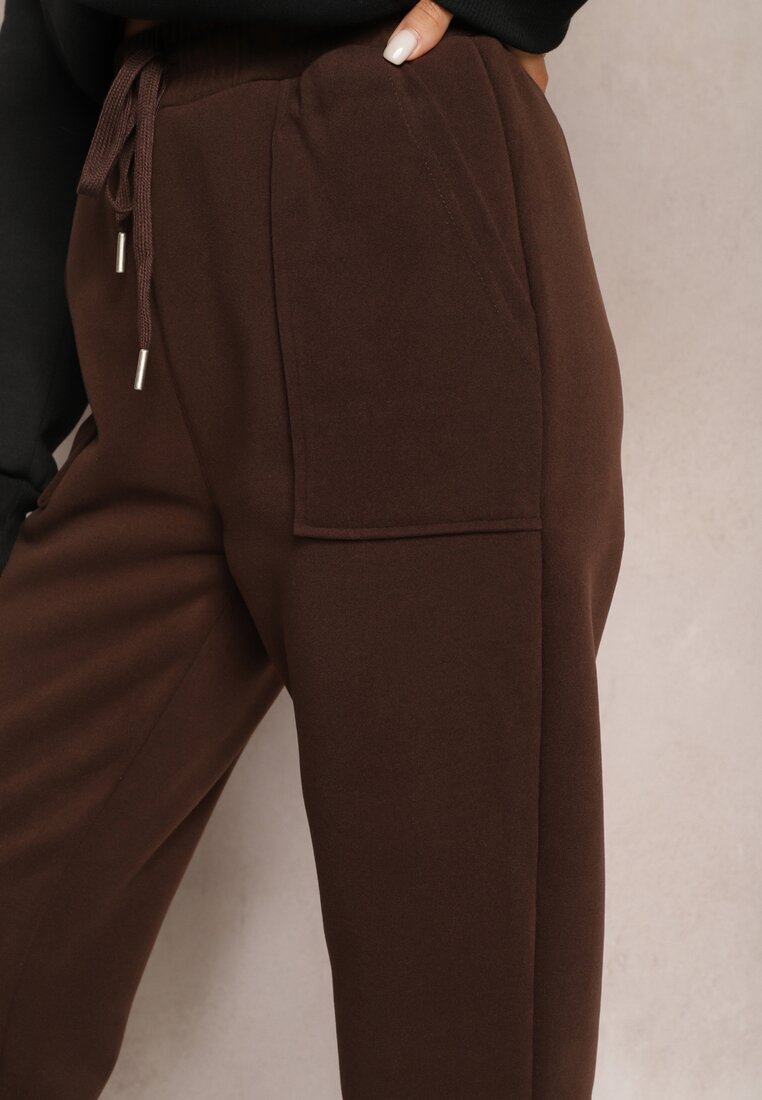 Pantaloni Căptușiți Maro cu Elastic în Talie Prokana