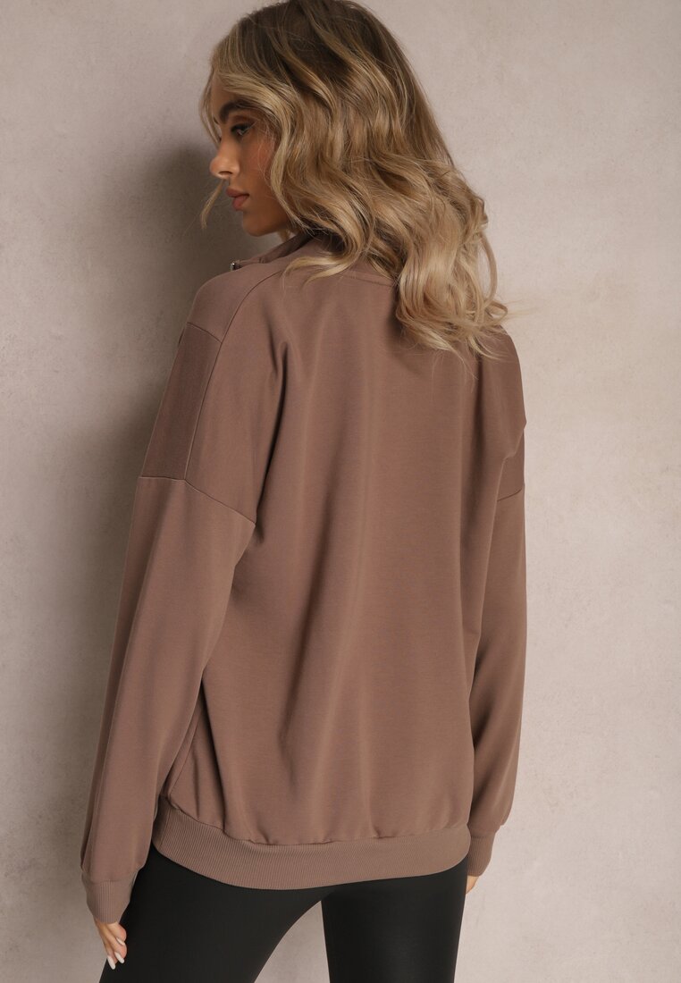 Brązowa Bawełniana Bluza z Półgolfem i Suwakiem Splendeur