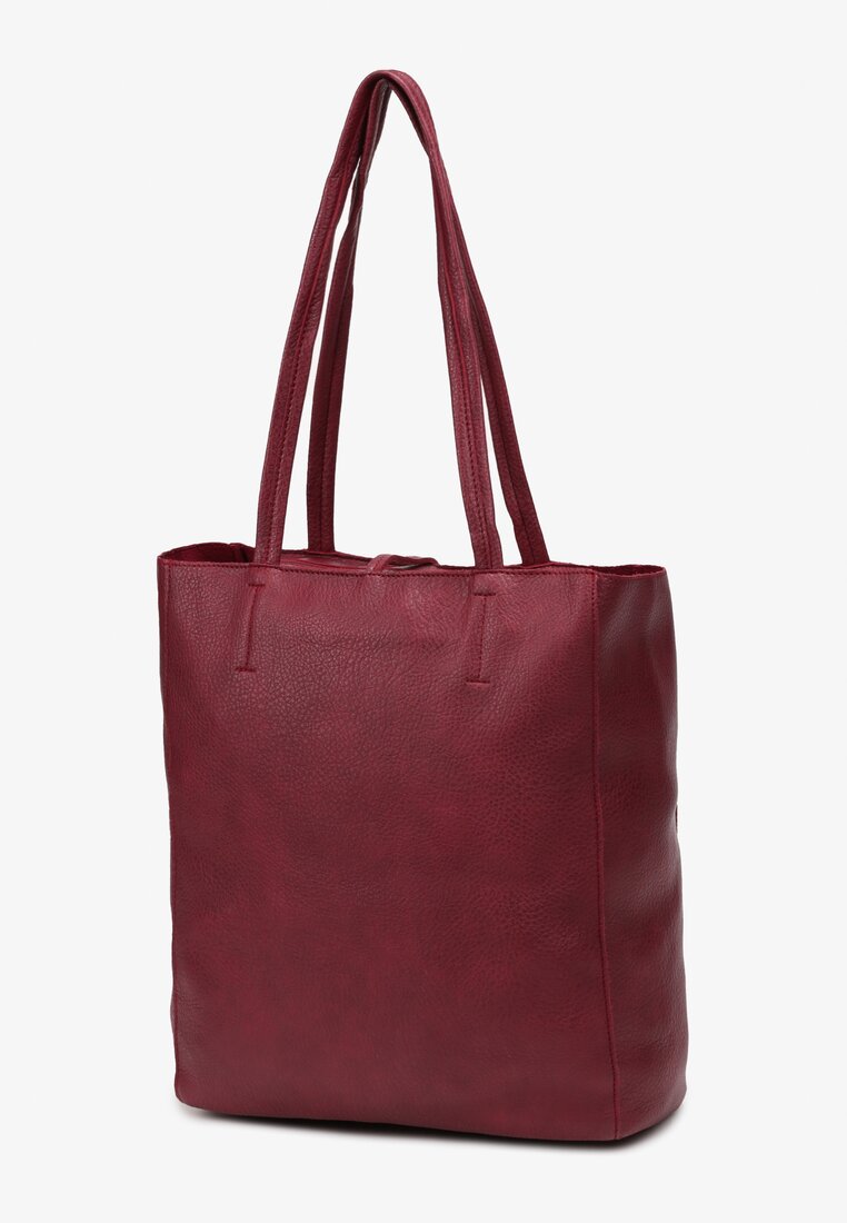 Bordowa Torebka Shopper z Imitacji Skóry z Przeszyciami i Długimi Rączkami Silvira