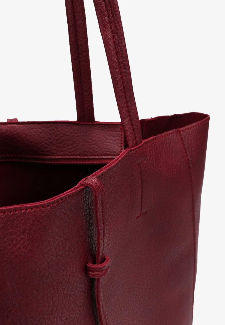 Bordowa Torebka Shopper z Imitacji Skóry z Przeszyciami i Długimi Rączkami Silvira