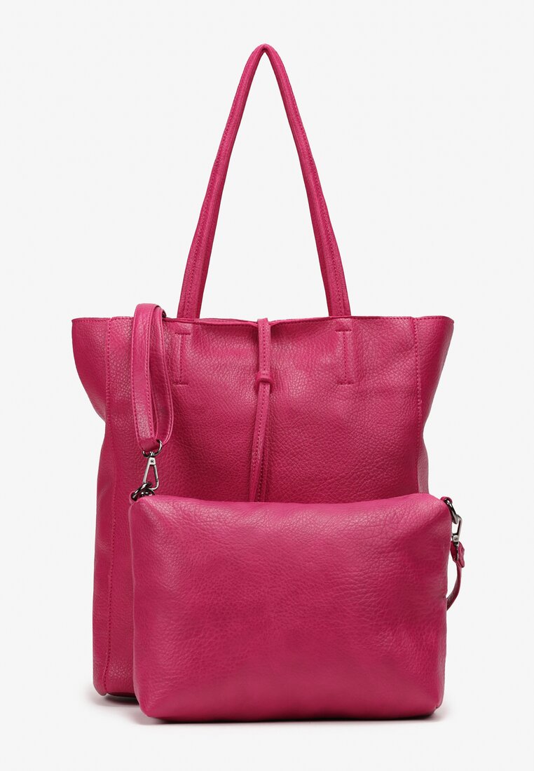 Różowa Torebka Shopper z Imitacji Skóry z Przeszyciami i Długimi Rączkami Silvira