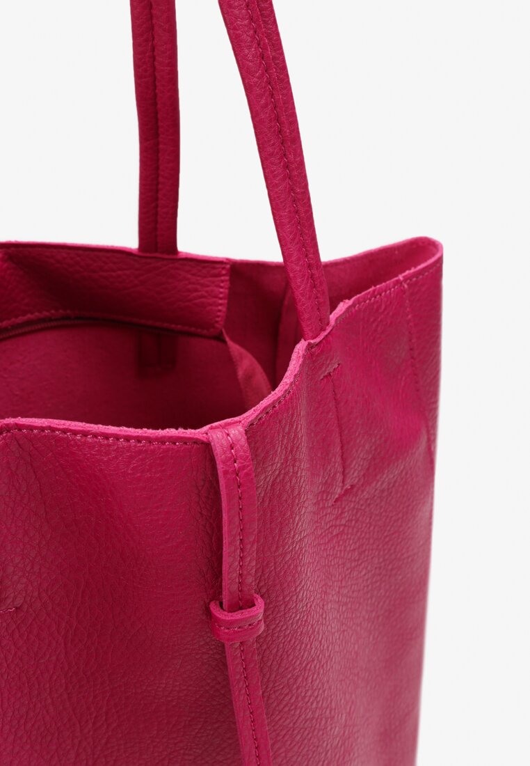 Różowa Torebka Shopper z Imitacji Skóry z Przeszyciami i Długimi Rączkami Silvira