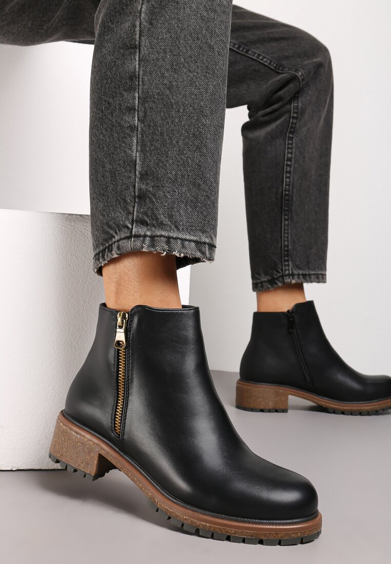 Botine Negre cu Fermoar Decorativ Mikacina