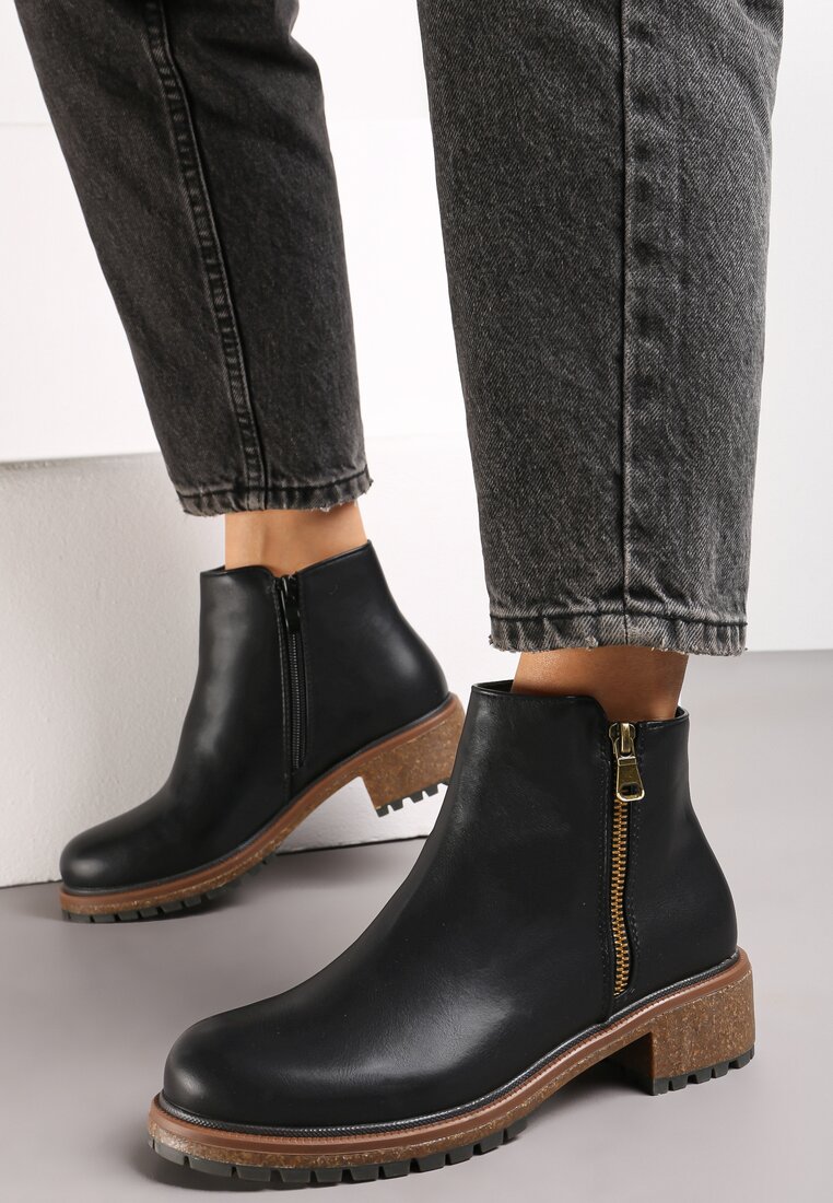 Botine Negre cu Fermoar Decorativ Mikacina