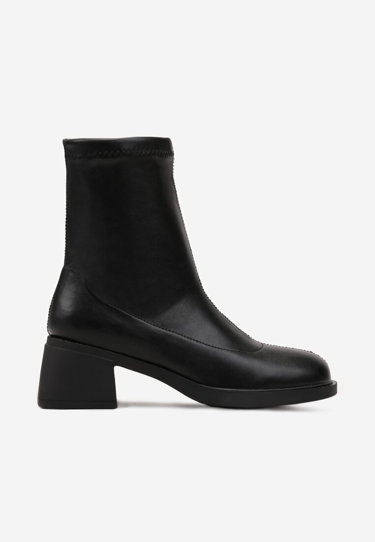 Botine Negre cu Toc Bloc și Partea Superioară Tip Șosetă din Piele Ecologică Torelia