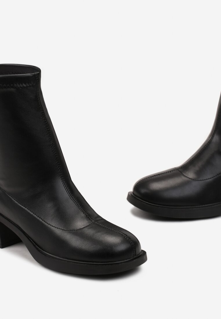 Botine Negre cu Toc Bloc și Partea Superioară Tip Șosetă din Piele Ecologică Torelia