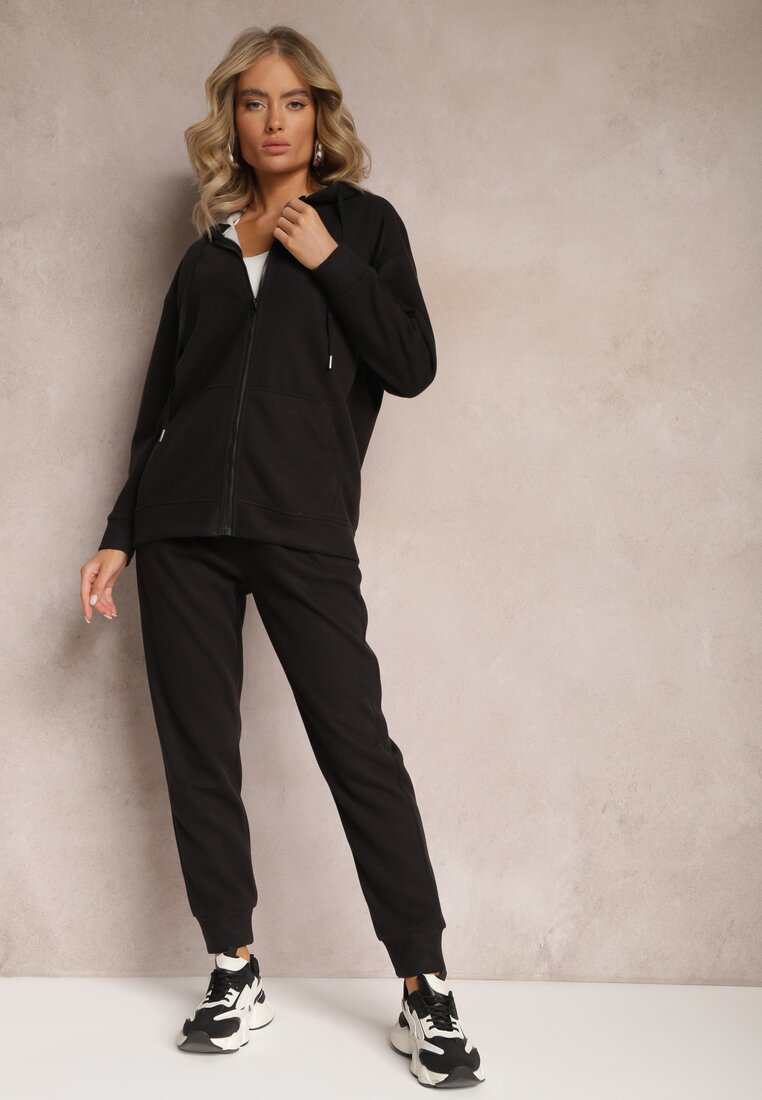 Czarny 2-częściowy Komplet Dresowy z Bluzą i Spodniami Gravina