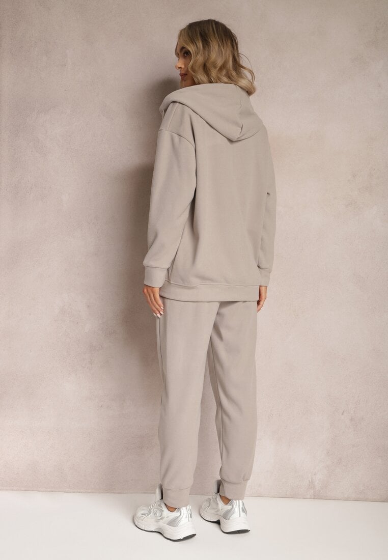 Ciemnobeżowy 2-częściowy Komplet Dresowy z Bluzą i Spodniami Gravina