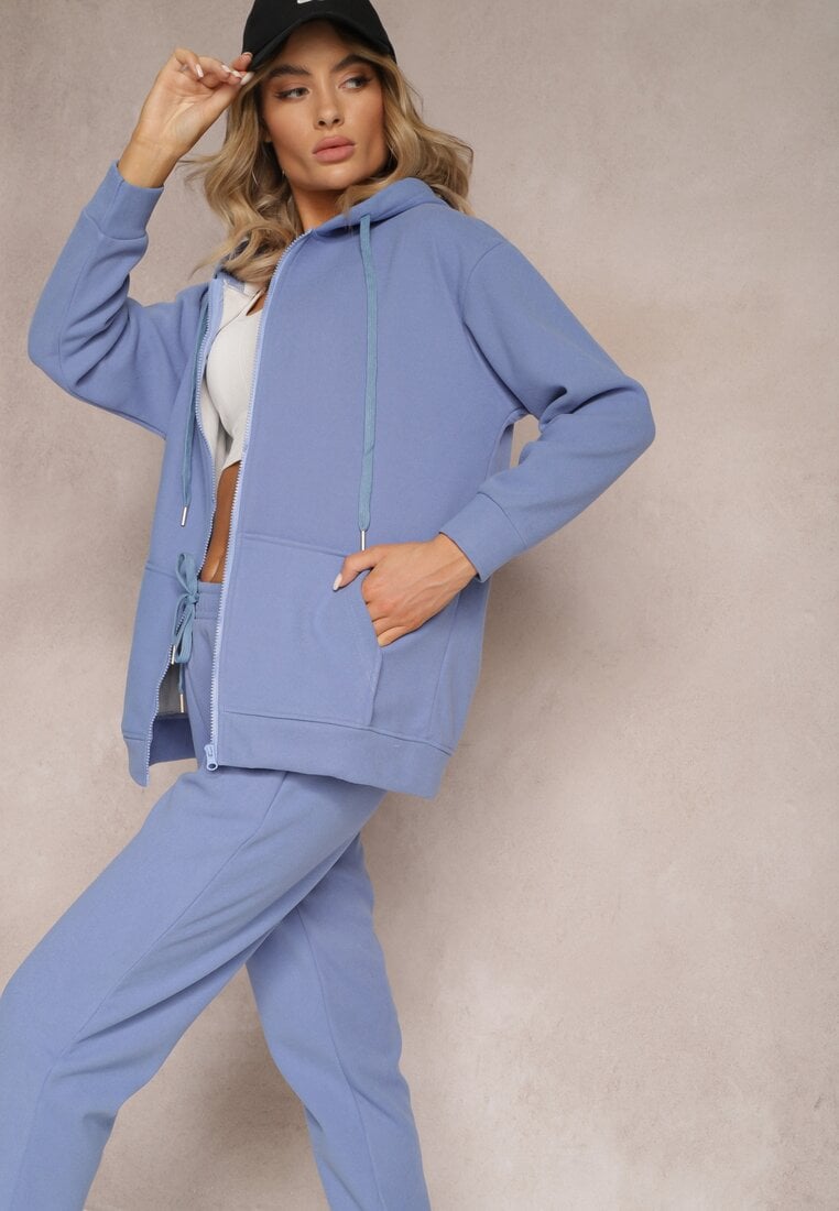 Niebieski 2-częściowy Komplet Dresowy z Bluzą i Spodniami Gravina