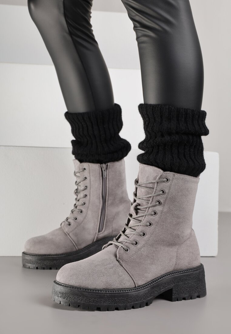 Ghete cu șireturi gri pe talpă groasă Vagala