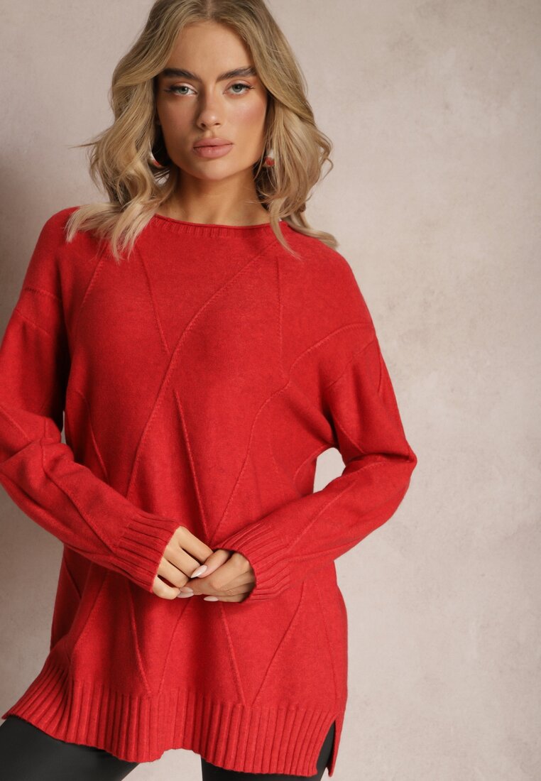 Czerwony Sweter z Delikatnymi Rozcięciami Velloro