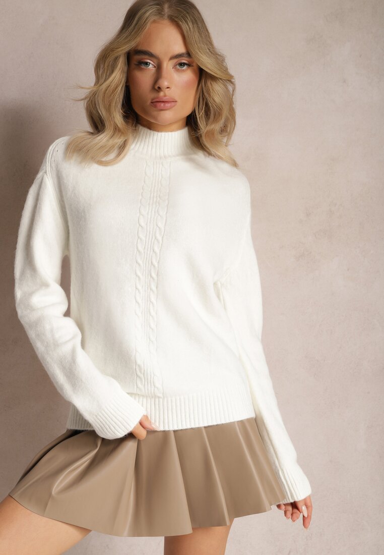 Biały Golf ze Splotem w Warkocze i Domieszką Kaszmiru Lissas