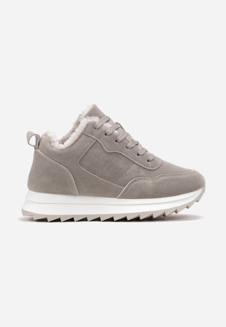 Sneakers Gri Cǎptușiți cu Talpă Plată Închidere cu Șiret și Cusături Duwena