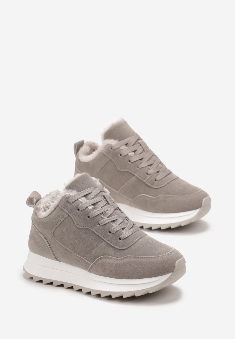 Sneakers Gri Cǎptușiți cu Talpă Plată Închidere cu Șiret și Cusături Duwena