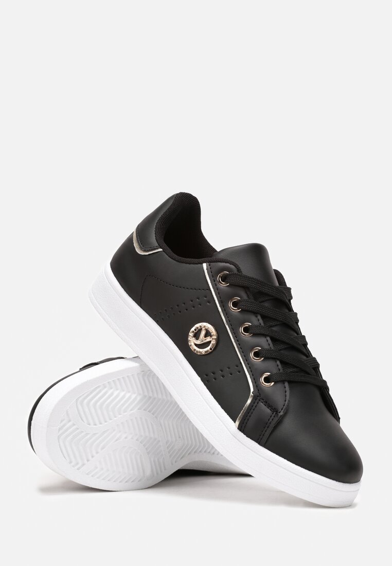 Sneakerși negri din imitație de piele cu petic și cusături decorative Variantia