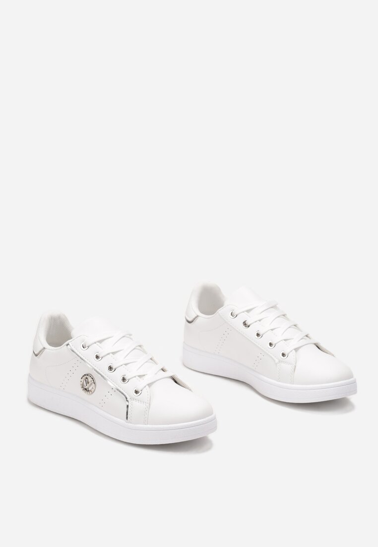 Sneakers Albi-Argintii din Imitatie de Piele cu Aplicatie si Cusaturi Decorative Variantia
