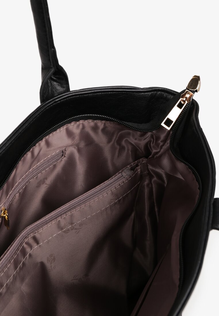 Czarna Duża Torebka Shopper z Materiałowym Paskiem Erythra