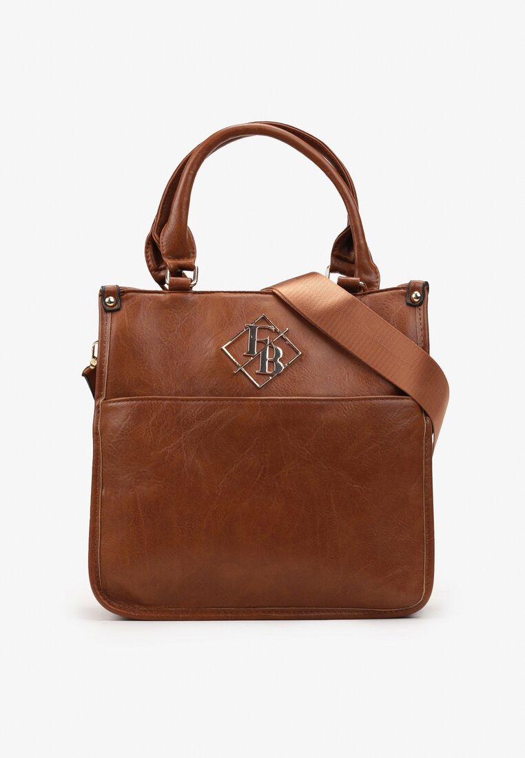 Brązowa Trzykomorowa Torebka z Imitacji Skóry z Paskiem i Metaliczną Klamrą Mirelle