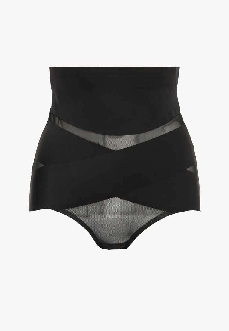 Czarne Dopasowane Majtki High Waist z Efektem Modelującym Modra