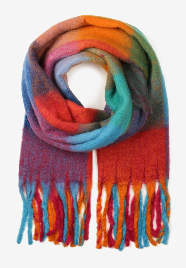 Fioletowo-Czerwony Prostokątny Szalik z Miękkiej Dzianiny w Kratę Tilesia