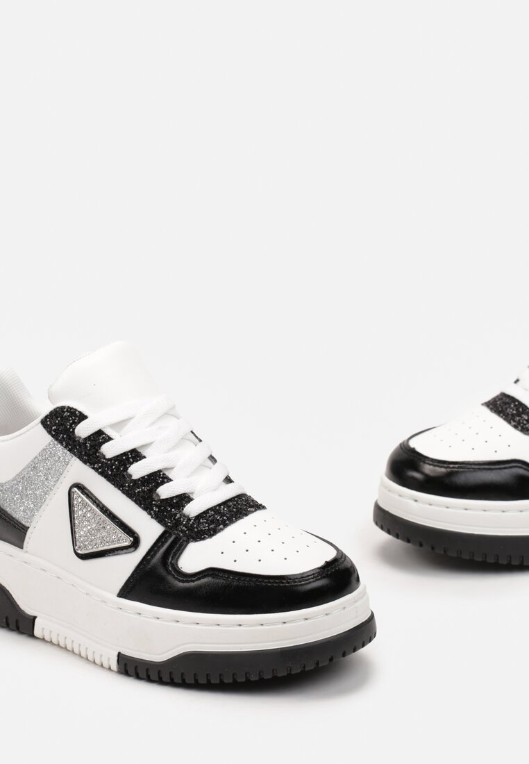 Czarno-Białe Sneakersy na Platformie Blossina