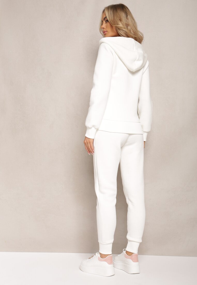 Biały 2-częściowy Komplet Dresowy z Bluzą i Spodniami Hebele