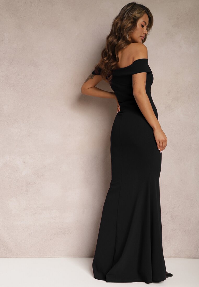 Rochie maxi neagră cu talie și tăietură Perlina