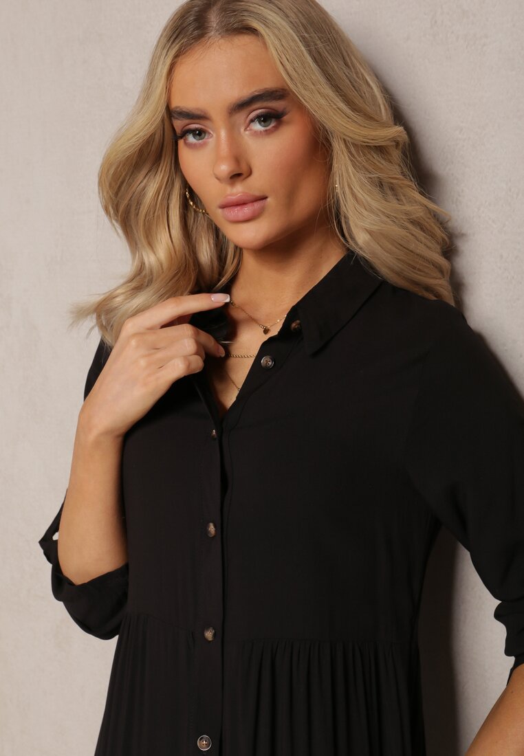 Czarna Koszulowa Sukienka Maxi z Bawełny Junira