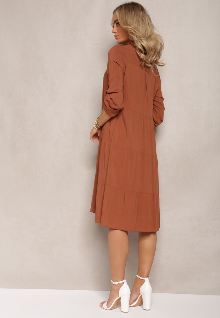 Rochie Maro Évasé din Bumbac în Stil Cămașă Canidre