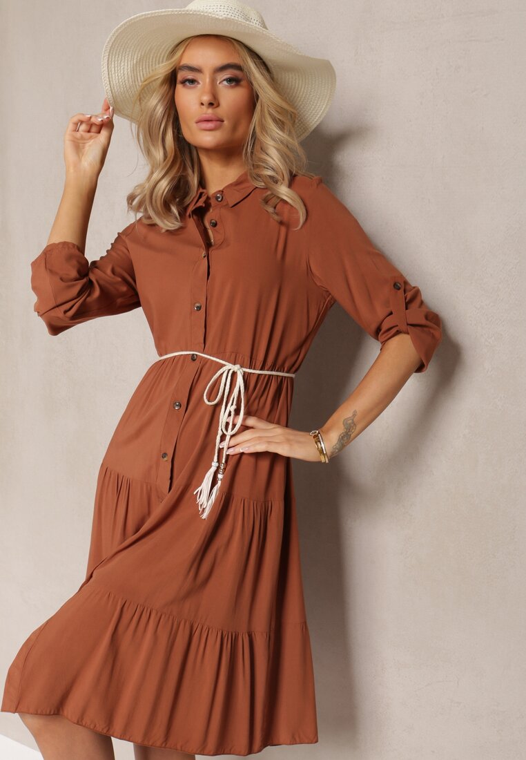 Rochie Maro Évasé din Bumbac în Stil Cămașă Canidre
