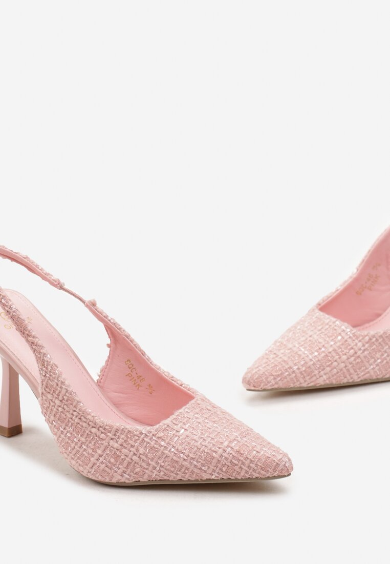 Różowe Tweedowe Sandały na Klasycznej Szpilce z Metaliczną Nicią Alsja