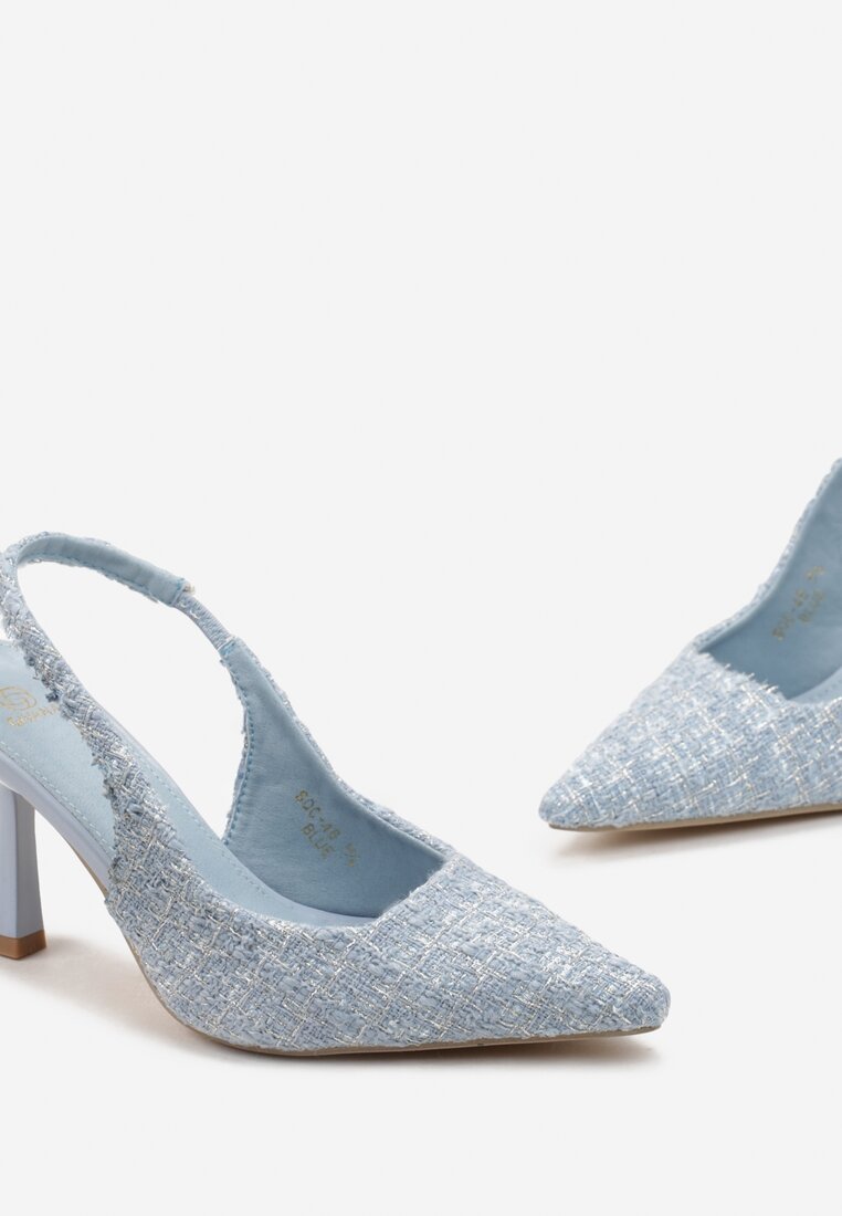 Niebieskie Tweedowe Sandały na Klasycznej Szpilce z Metaliczną Nicią Alsja