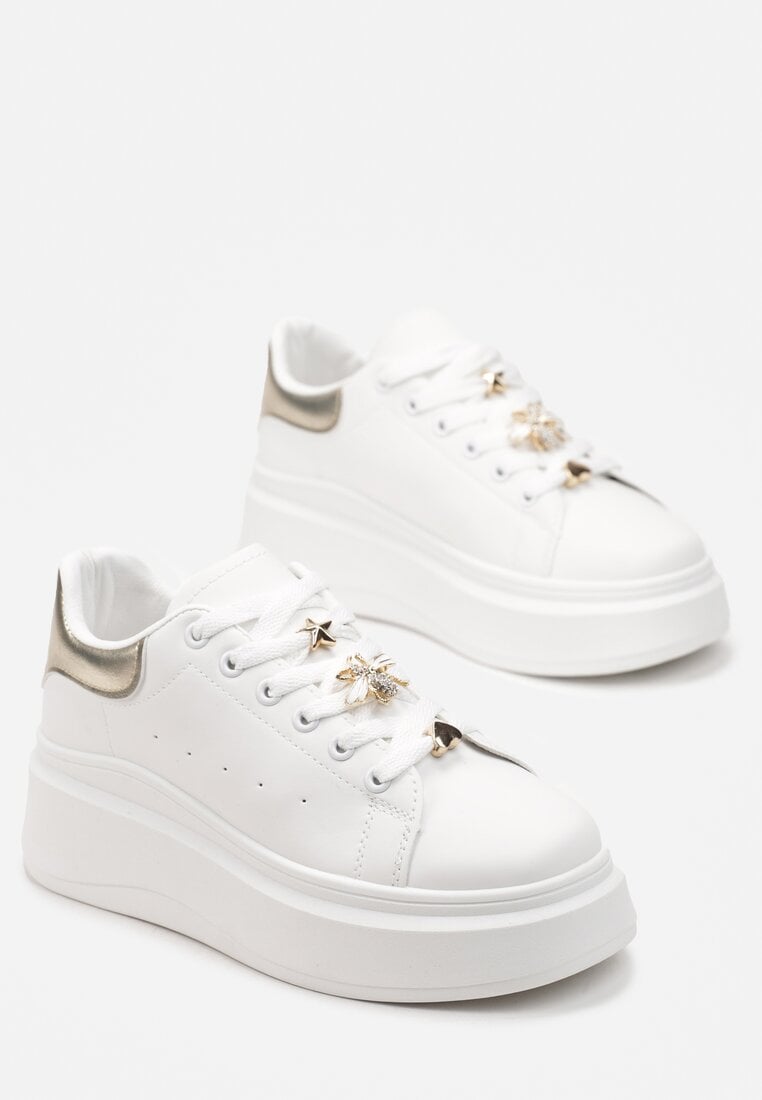 Sneakerși Albi-Aurii pe Talpă Groasă Celessi