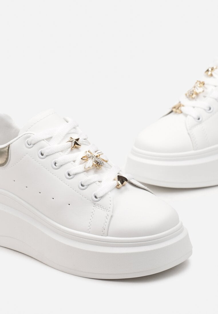 Sneakerși Albi-Aurii pe Talpă Groasă Celessi
