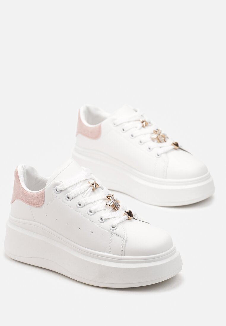 Biało-Różowe Sneakersy na Grubej Podeszwie Celessi