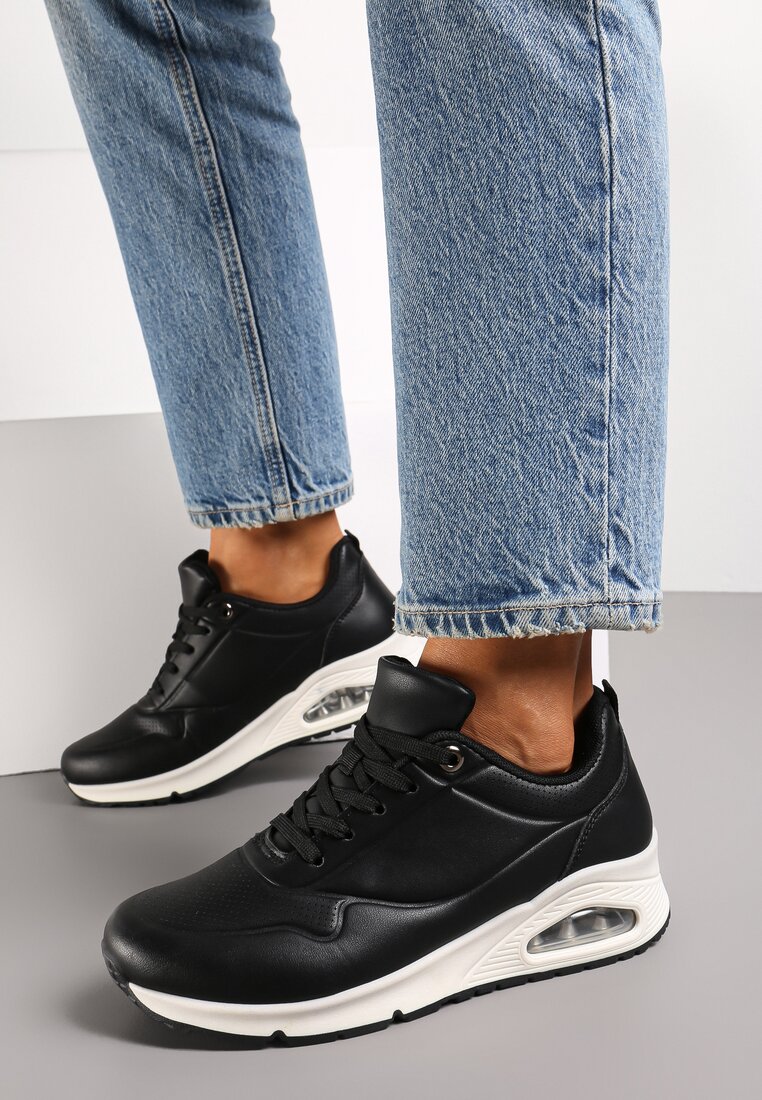 Sneakerși negri din imitație de piele pe talpă Air cu șiret Nirele