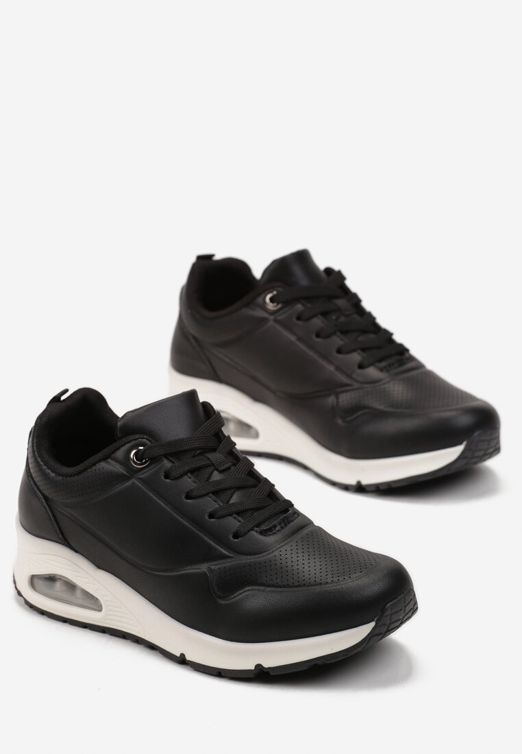 Sneakerși negri din imitație de piele pe talpă Air cu șiret Nirele
