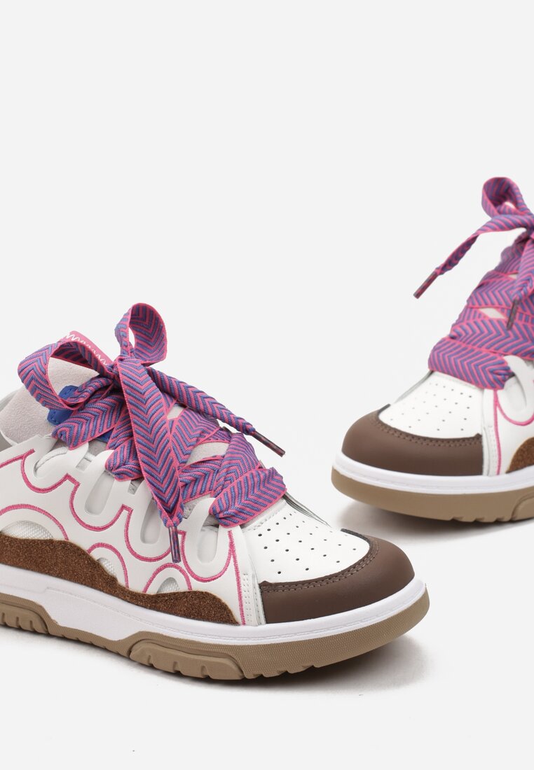 Różowo-Białe Sneakersy Ozdobione Brokatem z Oryginalnym Sznurowaniem Patricie
