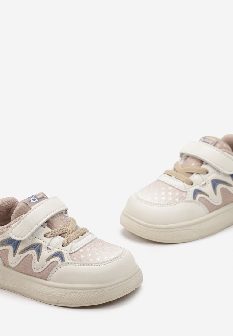Beżowe Buty Sportowe Sneakersy z Geometrycznym Wzorem i Sznurowaniem Lorirana