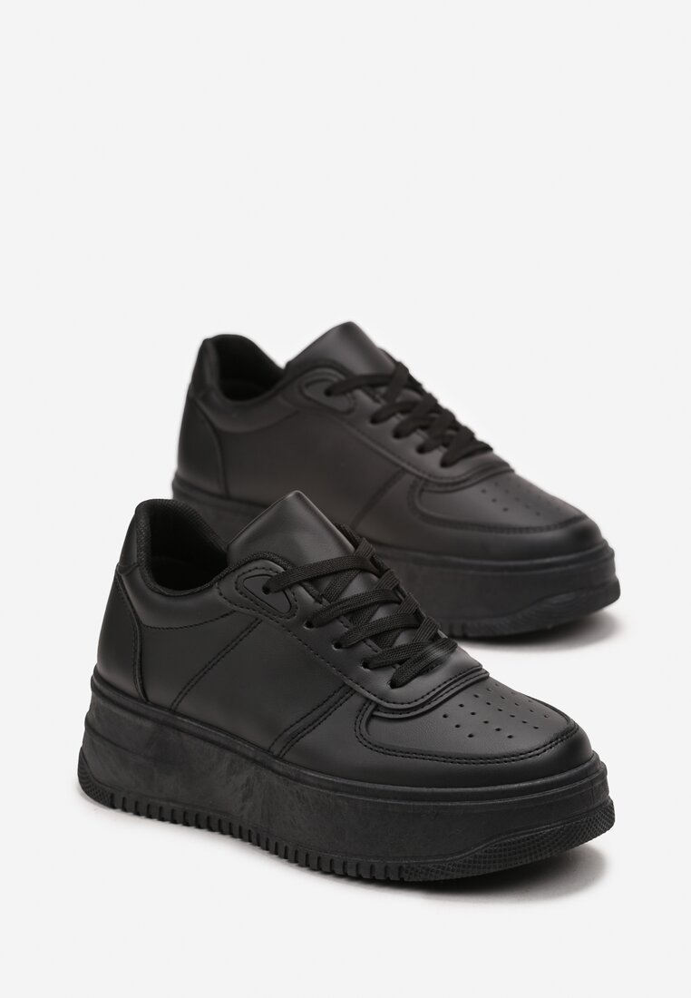 Czarne Sneakersy przed Kostkę na Grubej Podeszwie Ameerana