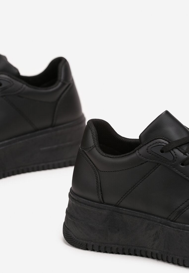 Czarne Sneakersy przed Kostkę na Grubej Podeszwie Ameerana