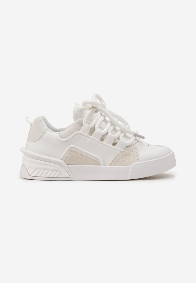 Białe Sneakersy w Stylu Trampek z Szerokimi Sznurówkami na Grubej Podeszwie Sakarias