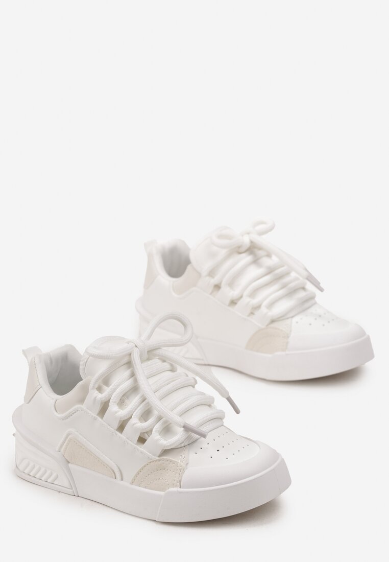 Białe Sneakersy w Stylu Trampek z Szerokimi Sznurówkami na Grubej Podeszwie Sakarias