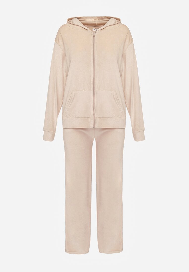 Set de trening din catifea de culoare bej deschis cu bluza și pantaloni largi Anelivs