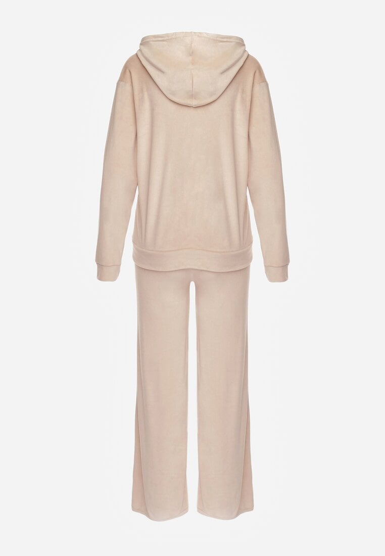Set de trening din catifea de culoare bej deschis cu bluza și pantaloni largi Anelivs
