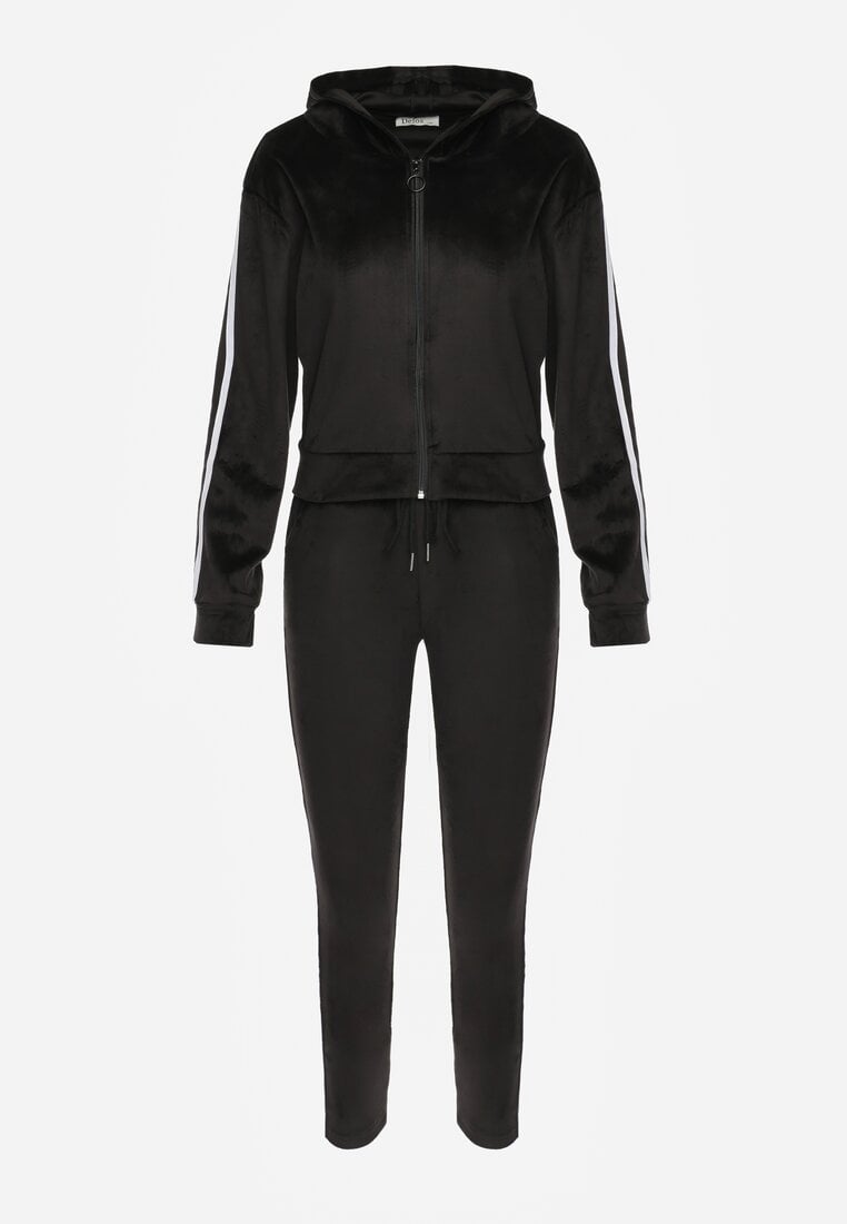Compleu sport din catifea cu pantaloni și bluză cu dungi decorative Anelpe