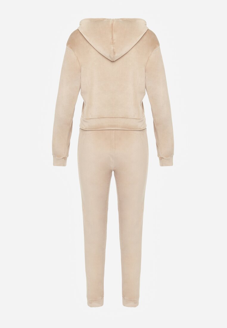 Set de trening din catifea bej decorat cu benzi ornamentale cu buline Anilwo