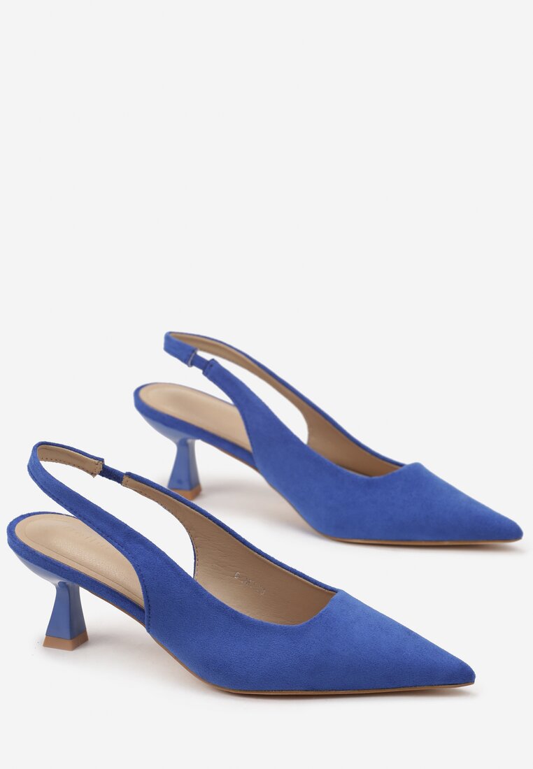 Niebieskie Sandały na Kaczuszkowym Obcasie i z Noskiem w Szpic Fiaba